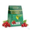 Arogya Nutra Bioglow Gummies packaging with raspberries on a white background