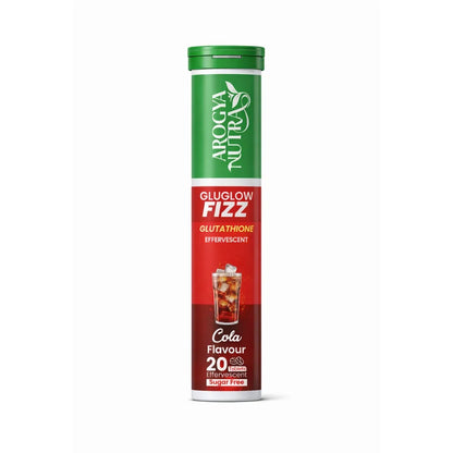 Arogya Nutra Gluglow Fizz Glutathione effervescent tablet tube on a white background
