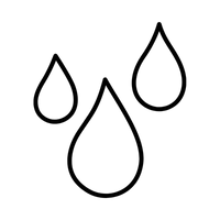 Three black droplet shapes on a white background