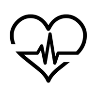 Black heart with a pulse line inside on a white background