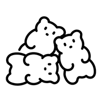 Black and white illustration of three teddy bears stacked on a white background