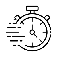 Black line art of a stopwatch on a white background