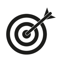 Black and white illustration of a target with an arrow in the center