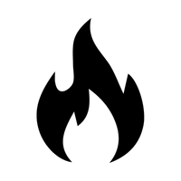 Black flame icon on a white background