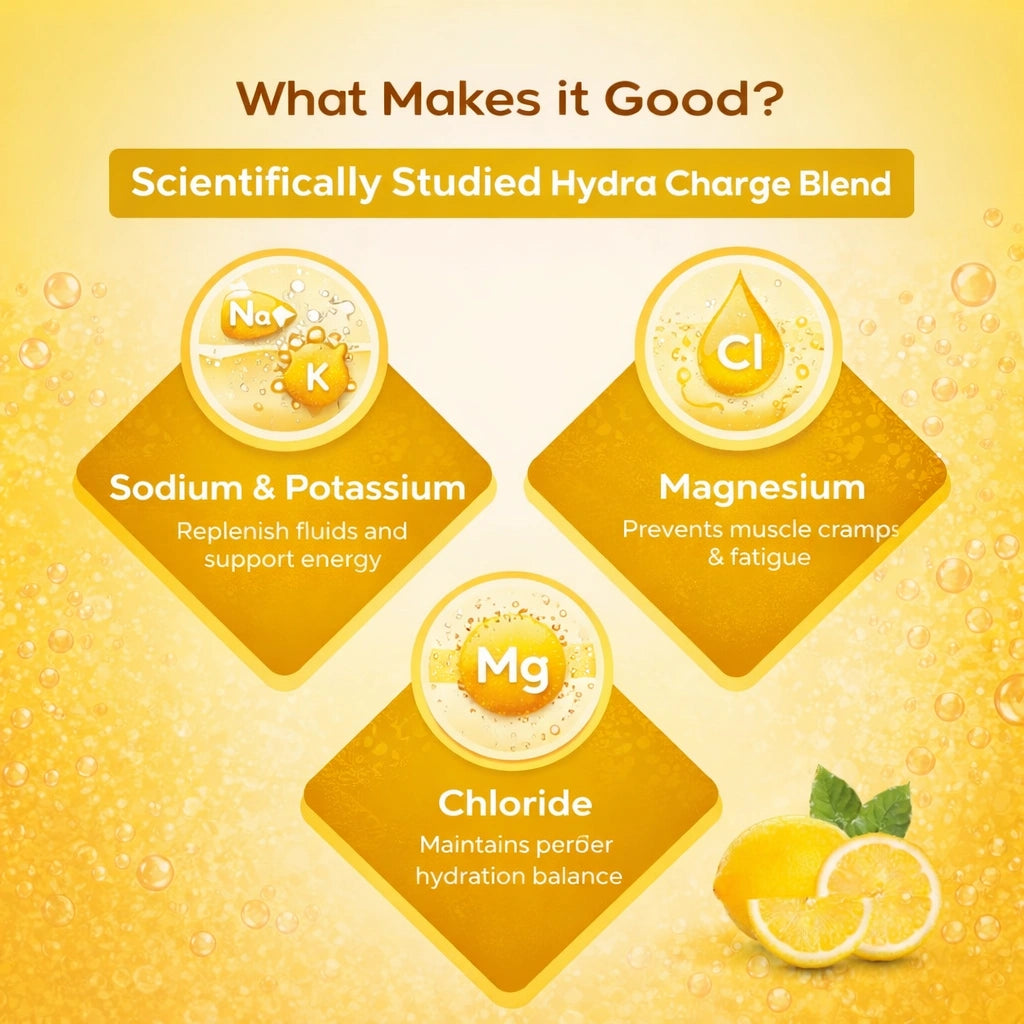 Diagram of sodium, potassium, magnesium, and chloride with lemon slices on a yellow background
