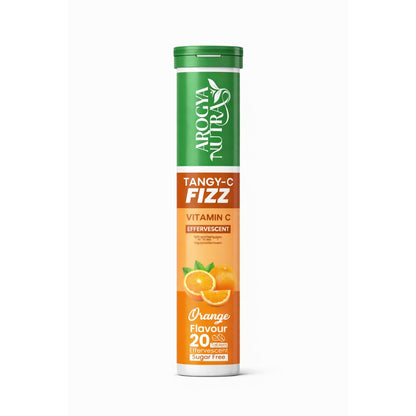 Arogya Nutrals Tangy-C Fizz vitamin C supplement tube on a white background