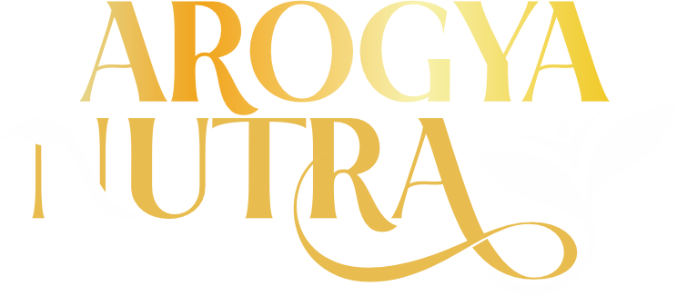 Gold text 'AROGYA NUTRA' on a white background