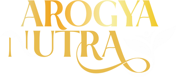 Gold text 'AROGYA NUTRA' on a white background